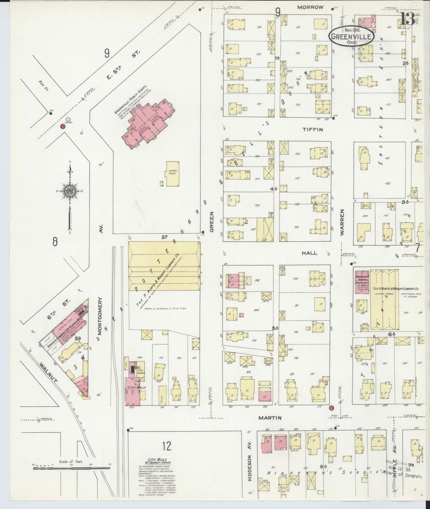 Sanborn Fire Insurance Map from Greenville, Darke County, Ohio (1910), Sheet #0013 - Historic Sanborn Fire Insurance Map Print, vintage old map wall art, antique decor, genealogy gift, Ohio Ohio map