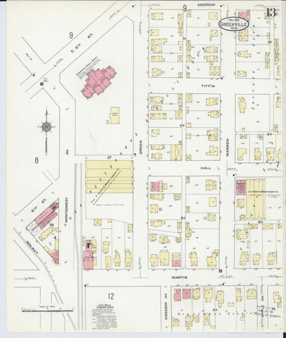 Sanborn Fire Insurance Map from Greenville, Darke County, Ohio (1910), Sheet #0013 - Historic Sanborn Fire Insurance Map Print, vintage old map wall art, antique decor, genealogy gift, Ohio Ohio map