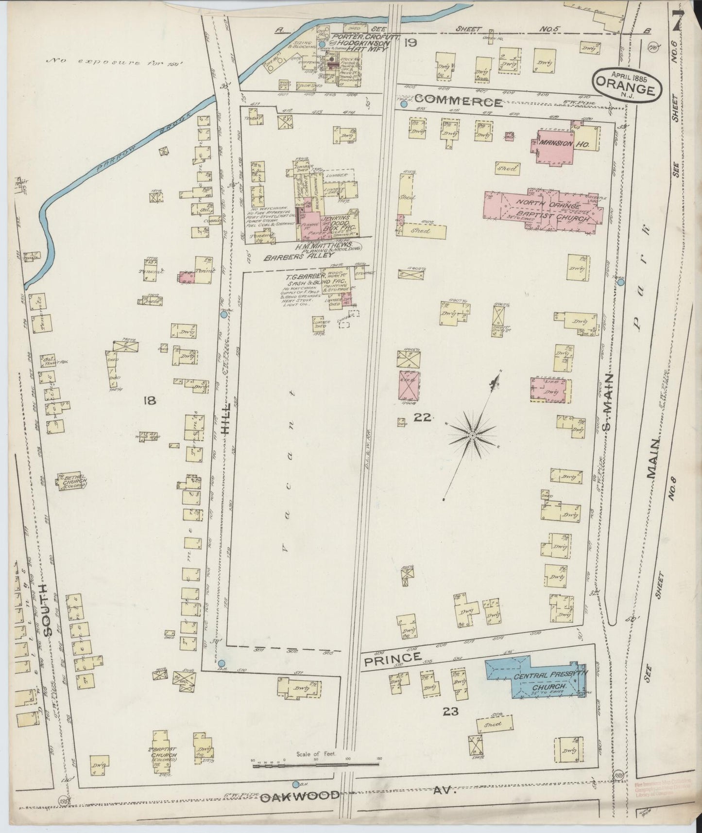 Sanborn Fire Insurance Map from Orange, Essex County, New Jersey (1885), Sheet #0007 - Historic Sanborn Fire Insurance Map Print, vintage old map wall art, antique decor, genealogy gift, New Jersey New Jersey map