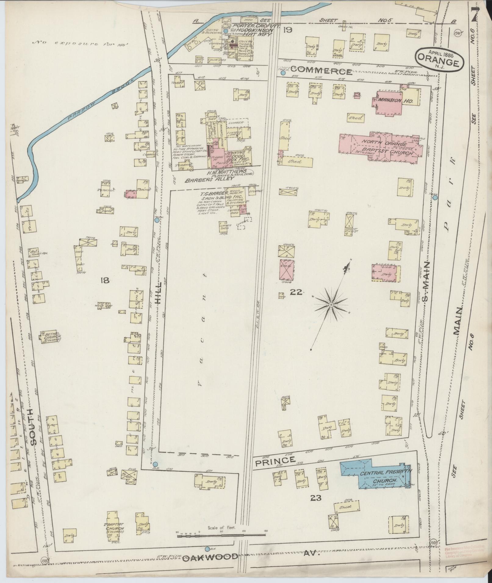 Sanborn Fire Insurance Map from Orange, Essex County, New Jersey (1885), Sheet #0007 - Historic Sanborn Fire Insurance Map Print, vintage old map wall art, antique decor, genealogy gift, New Jersey New Jersey map