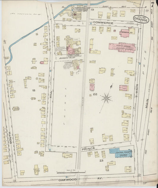 Sanborn Fire Insurance Map from Orange, Essex County, New Jersey (1885), Sheet #0007 - Historic Sanborn Fire Insurance Map Print, vintage old map wall art, antique decor, genealogy gift, New Jersey New Jersey map