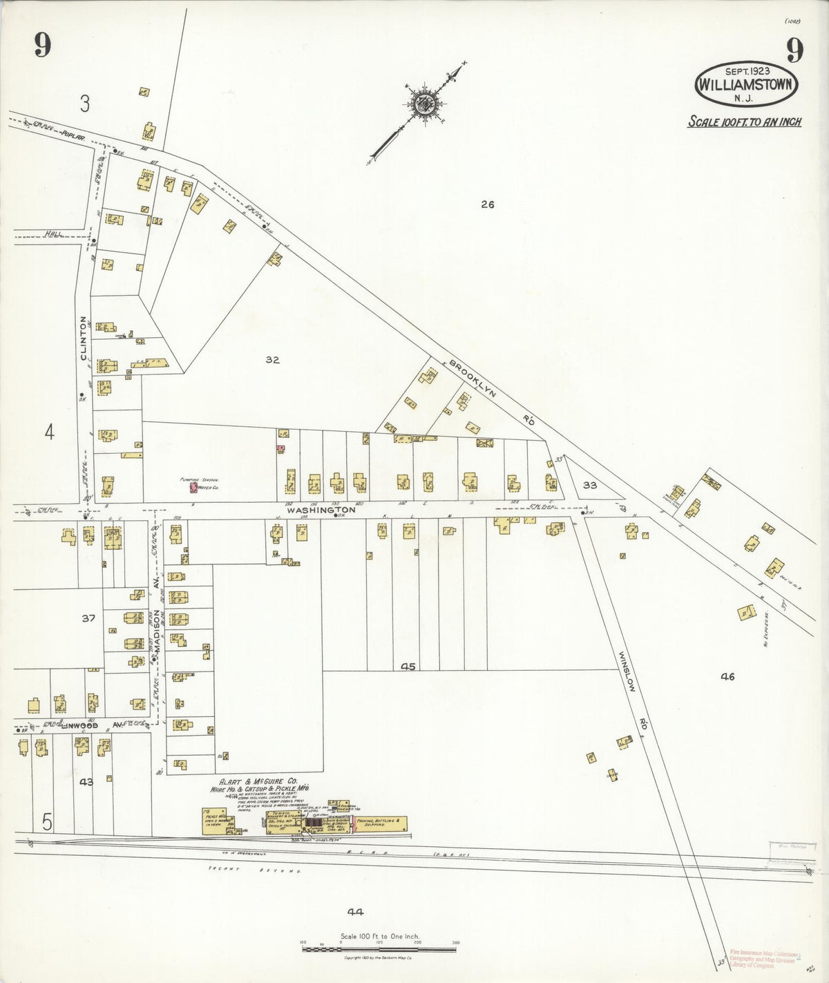 Sanborn Fire Insurance Map from Williamstown, Gloucester County, New Jersey (1923), Sheet #0009 - Historic Sanborn Fire Insurance Map Print, vintage old map wall art, antique decor, genealogy gift, New Jersey New Jersey map