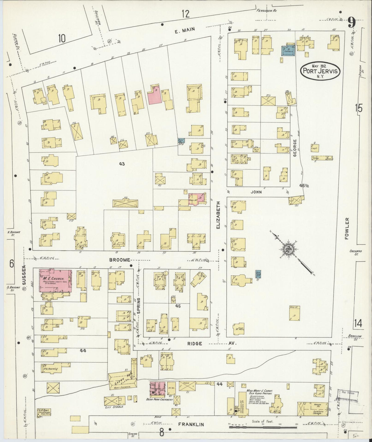 Sanborn Fire Insurance Map from Port Jervis, Orange County, New York (1912), Sheet #0009 - Complete Map Set gallery image, historic Sanborn map, vintage wall art, New York New York