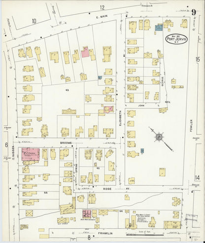 Sanborn Fire Insurance Map from Port Jervis, Orange County, New York (1912), Sheet #0009 - Complete Map Set gallery image, historic Sanborn map, vintage wall art, New York New York