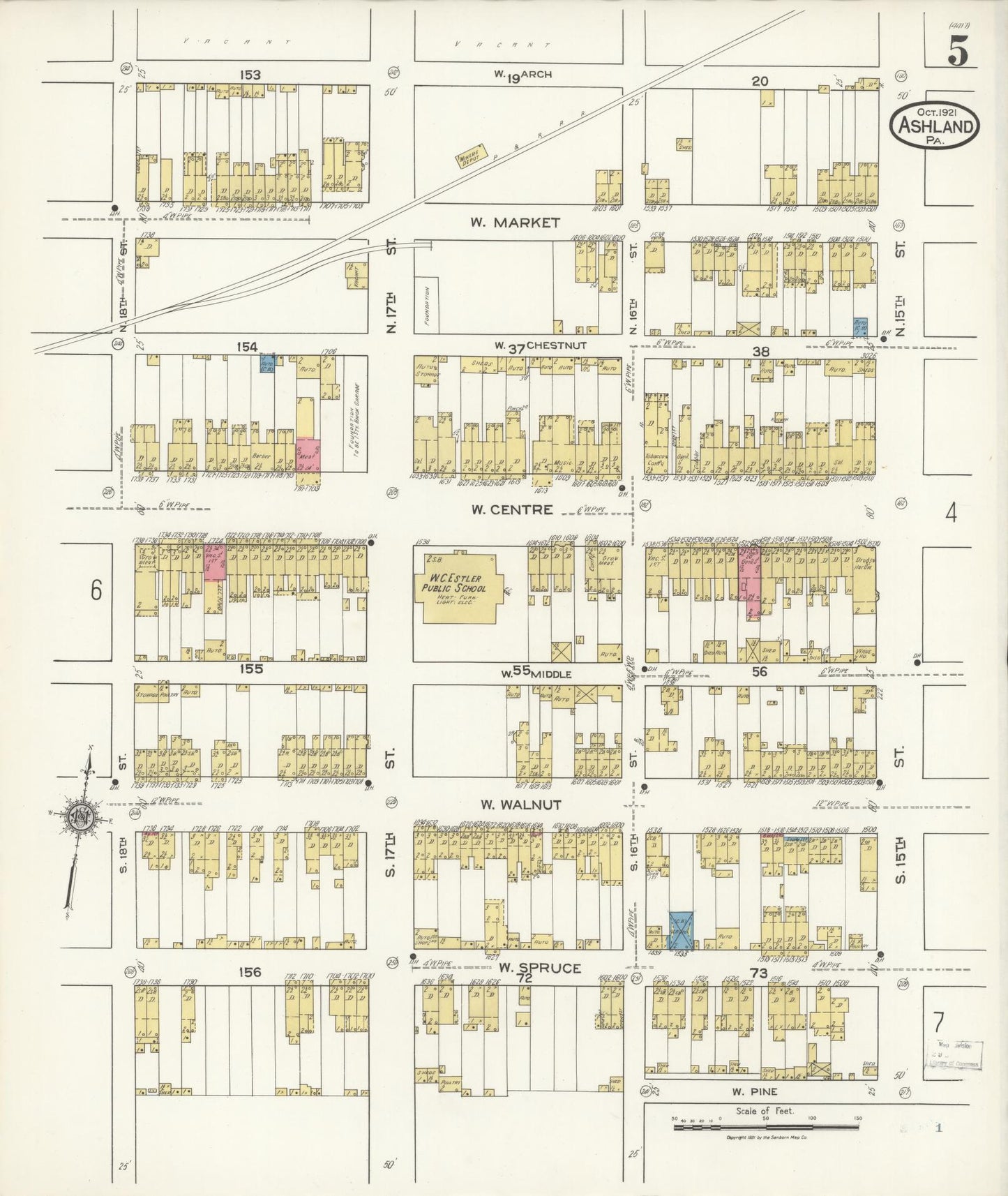 Sanborn Fire Insurance Map from Ashland, Schuylkill County, Pennsylvania (1921), Sheet #0005 - Historic Sanborn Fire Insurance Map Print, vintage old map wall art, antique decor, genealogy gift, Pennsylvania Pennsylvania map