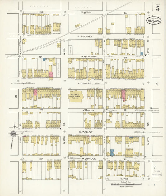 Sanborn Fire Insurance Map from Ashland, Schuylkill County, Pennsylvania (1921), Sheet #0005 - Historic Sanborn Fire Insurance Map Print, vintage old map wall art, antique decor, genealogy gift, Pennsylvania Pennsylvania map