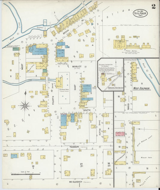 Sanborn Fire Insurance Map from Sulphur, Murray County, Oklahoma (1903), Sheet #0002 - Historic Sanborn Fire Insurance Map Print, vintage old map wall art, antique decor, genealogy gift, Oklahoma Oklahoma map