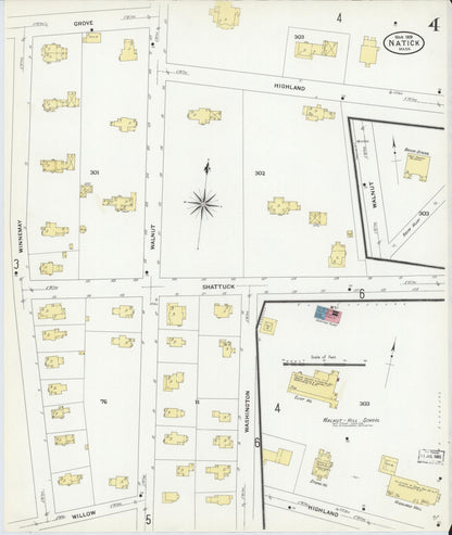 Sanborn Fire Insurance Map from Natick, Middlesex County, Massachusetts (1909), Sheet #0004 - Historic Sanborn Fire Insurance Map Print, vintage old map wall art, antique decor, genealogy gift, Massachusetts Massachusetts map