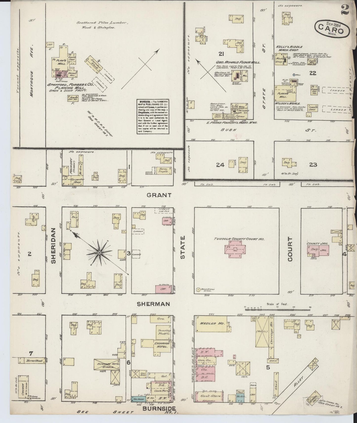 Sanborn Fire Insurance Map from Caro, Tuscola County, Michigan (1884), Sheet #0002 - Complete Map Set gallery image, historic Sanborn map, vintage wall art, Michigan Michigan