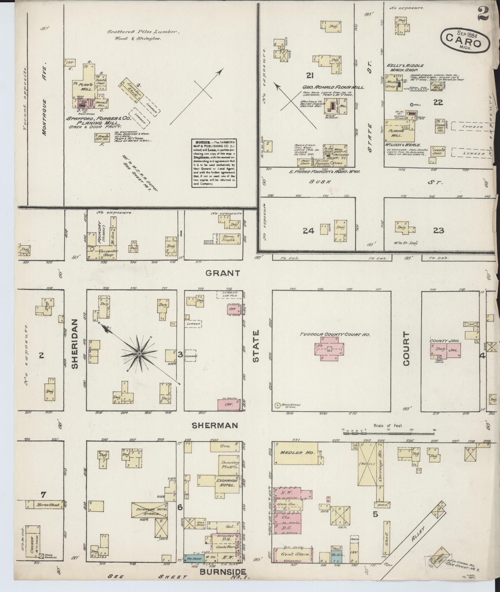 Sanborn Fire Insurance Map from Caro, Tuscola County, Michigan (1884), Sheet #0002 - Complete Map Set gallery image, historic Sanborn map, vintage wall art, Michigan Michigan