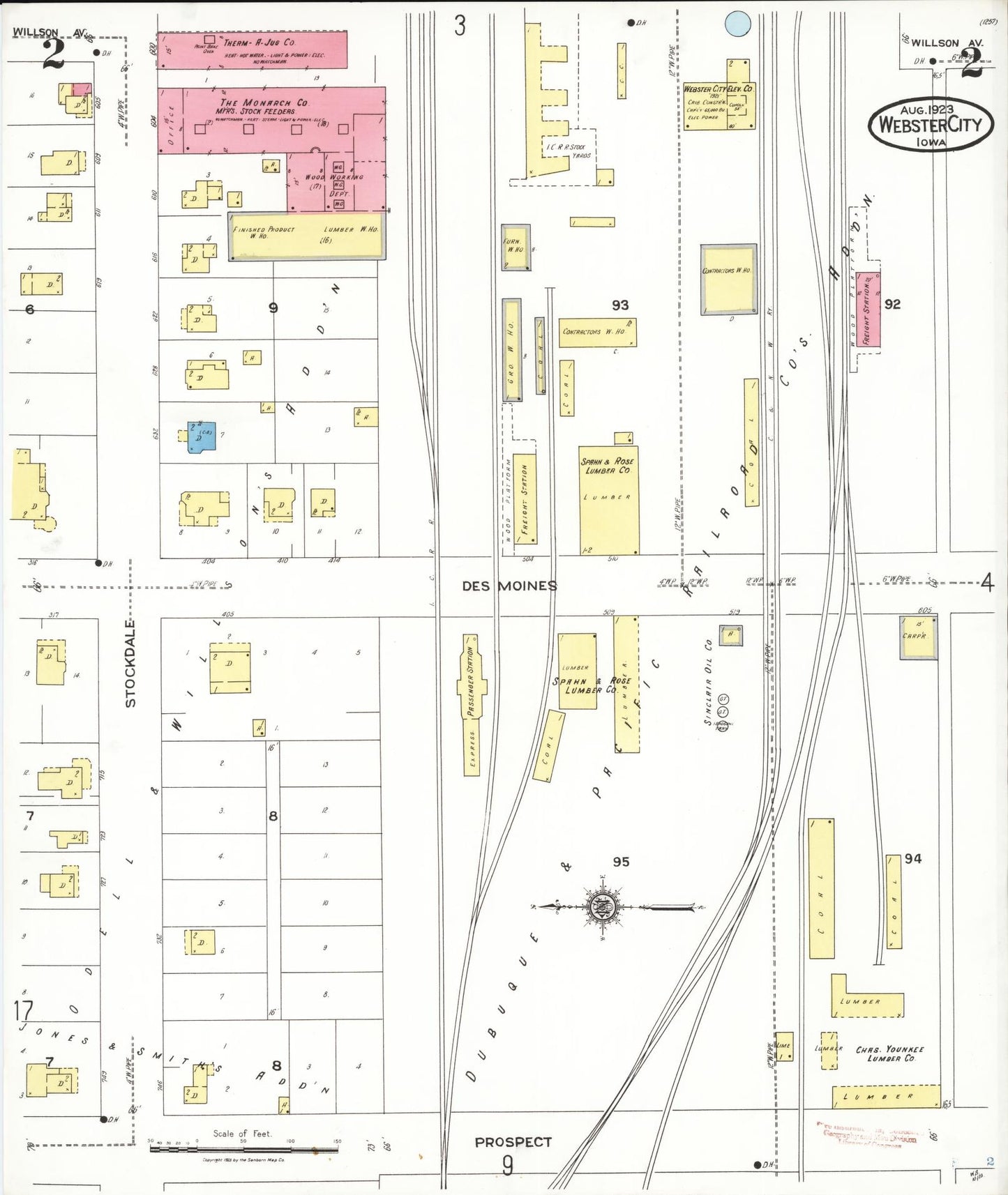 Sanborn Fire Insurance Map from Webster City, Hamilton County, Iowa (1923), Sheet #0002 - Historic Sanborn Fire Insurance Map Print, vintage old map wall art