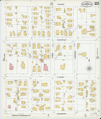 Sanborn Fire Insurance Map from Bloomington, McLean County, Illinois (1901), Sheet #0025 - Complete Map Set gallery image, historic Sanborn map, vintage wall art, Illinois Illinois