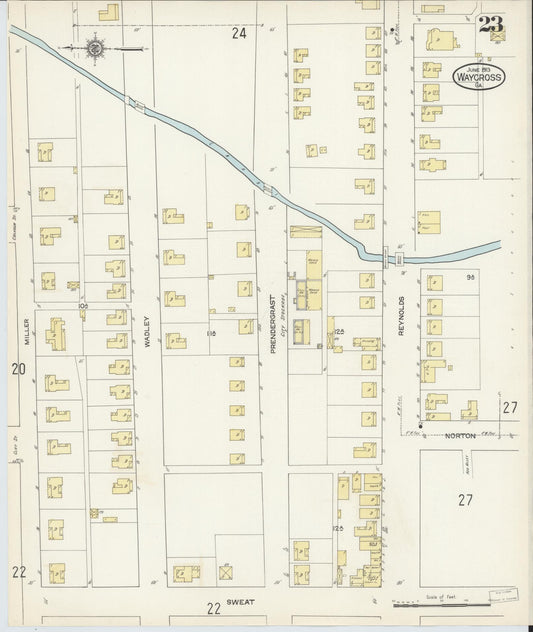 Sanborn Fire Insurance Map from Waycross, Ware County, Georgia (1913), Sheet #0023 - Historic Sanborn Fire Insurance Map Print, vintage old map wall art, antique decor, genealogy gift, Georgia Georgia map
