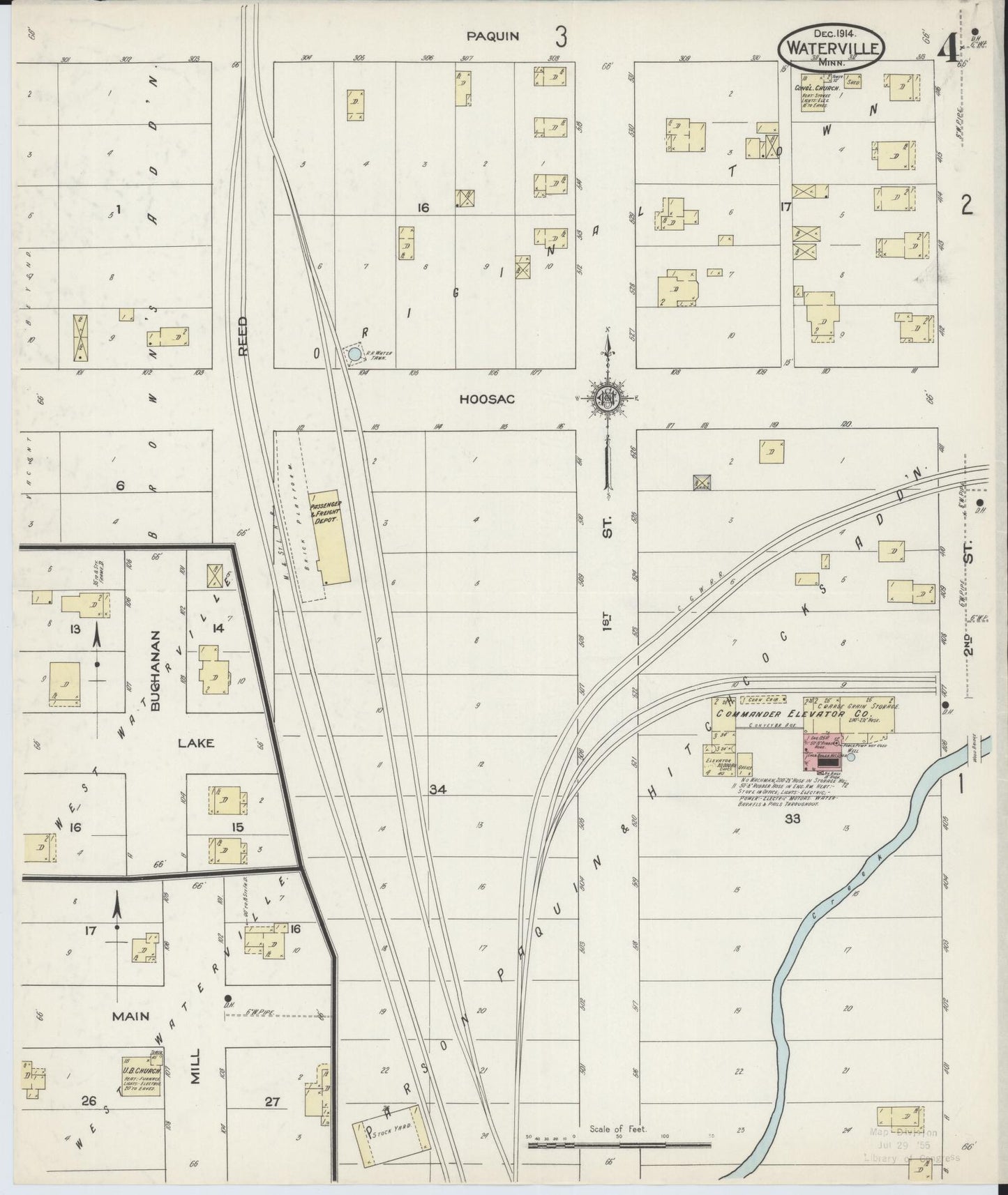 Sanborn Fire Insurance Map from Waterville, Le Sueur County, Minnesota (1914), Sheet #0004 - Complete Map Set gallery image, historic Sanborn map, vintage wall art, Minnesota Minnesota
