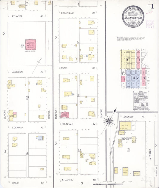 Sanborn Fire Insurance Map from Mountain Home, Elmore County, Idaho (1907), Sheet #0001 - Historic Sanborn Fire Insurance Map Print, vintage old map wall art, antique decor, genealogy gift, Idaho Idaho map