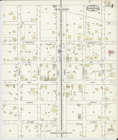 Sanborn Fire Insurance Map from Charleston, Tallahatchie County, Mississippi (1915), Sheet #0004 - Complete Map Set gallery image, historic Sanborn map, vintage wall art, Mississippi Mississippi