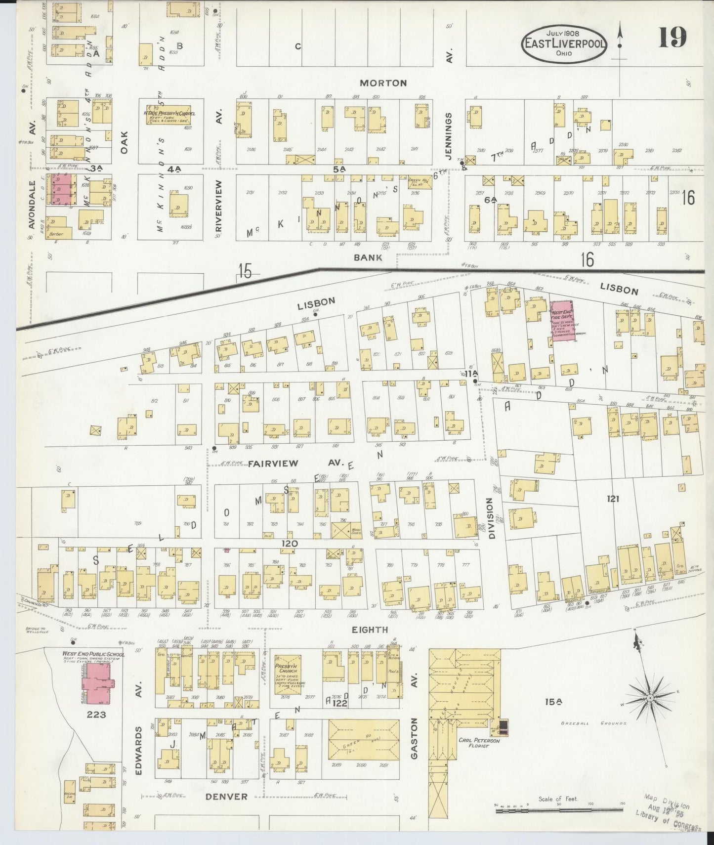 Sanborn Fire Insurance Map from East Liverpool, Columbiana County, Ohio (1908), Sheet #0019 - Historic Sanborn Fire Insurance Map Print, vintage old map wall art, antique decor, genealogy gift, Ohio Ohio map