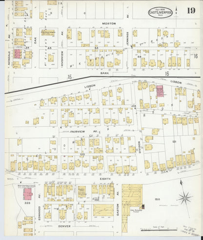 Sanborn Fire Insurance Map from East Liverpool, Columbiana County, Ohio (1908), Sheet #0019 - Historic Sanborn Fire Insurance Map Print, vintage old map wall art, antique decor, genealogy gift, Ohio Ohio map