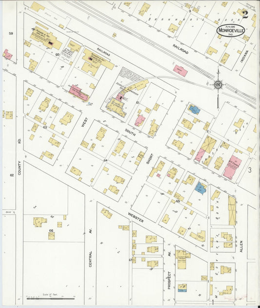 Sanborn Fire Insurance Map from Monroeville, Allen County, Indiana (1916), Sheet #0002 - Historic Sanborn Fire Insurance Map Print, vintage old map wall art, antique decor, genealogy gift, Indiana Indiana map