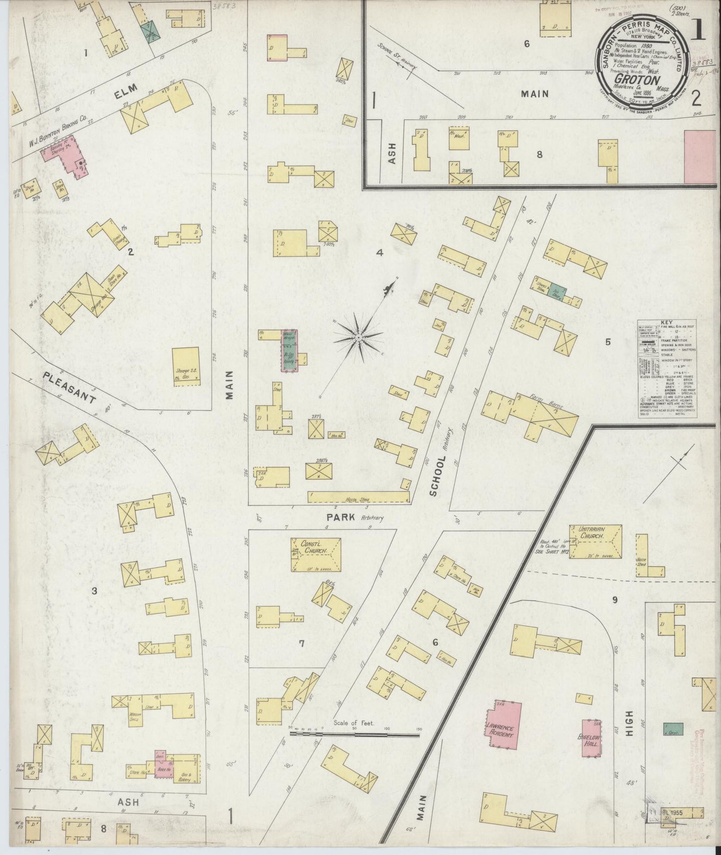 Sanborn Fire Insurance Map from Groton, Middlesex County, Massachusetts (1896), Sheet #0001 - Complete Map Set gallery image, historic Sanborn map, vintage wall art, Massachusetts Massachusetts