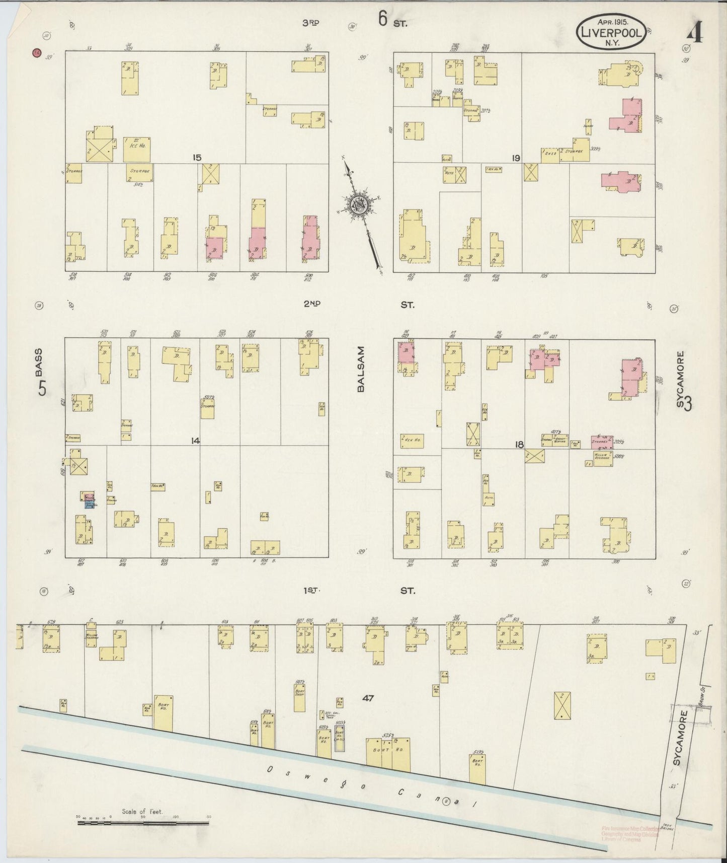 Sanborn Fire Insurance Map from Liverpool, Onondaga County, New York (1915), Sheet #0004 - Historic Sanborn Fire Insurance Map Print, vintage old map wall art, antique decor, genealogy gift, New York New York map