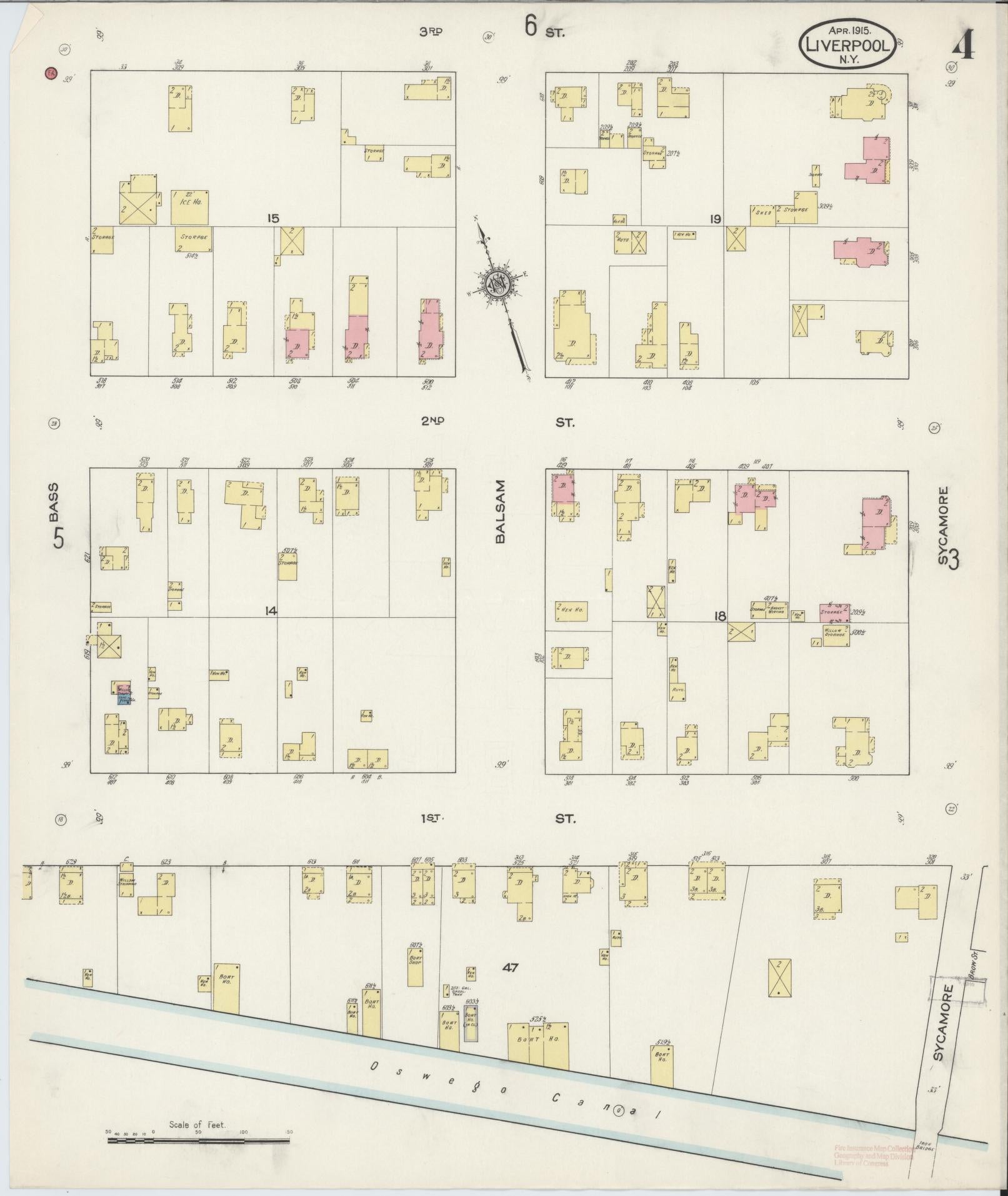 Sanborn Fire Insurance Map from Liverpool, Onondaga County, New York (1915), Sheet #0004 - Historic Sanborn Fire Insurance Map Print, vintage old map wall art, antique decor, genealogy gift, New York New York map