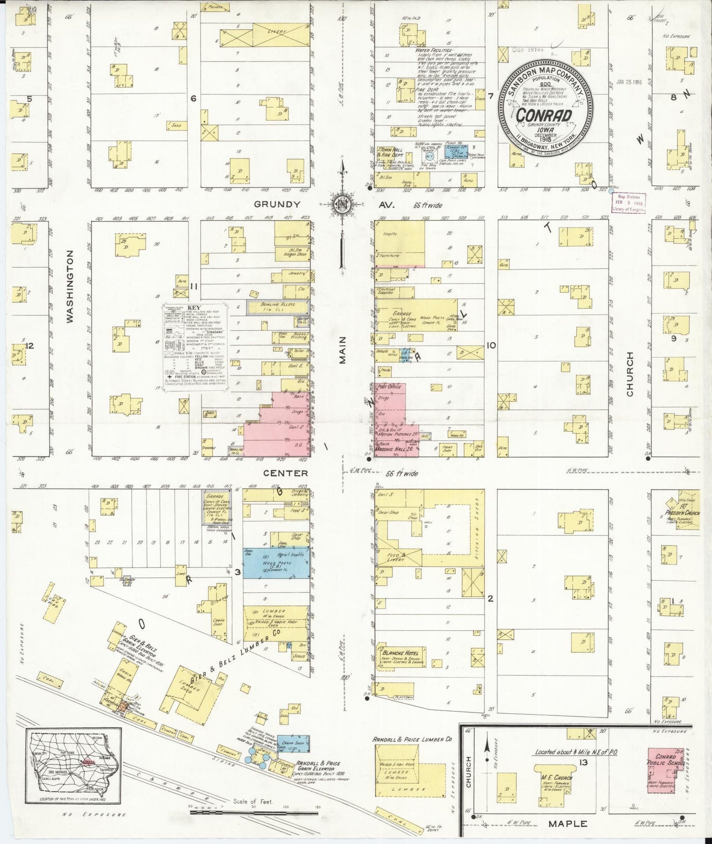 Sanborn Fire Insurance Map from Conrad, Grundy County, Iowa (1915), Sheet #0001 - Historic Sanborn Fire Insurance Map Print, vintage old map wall art
