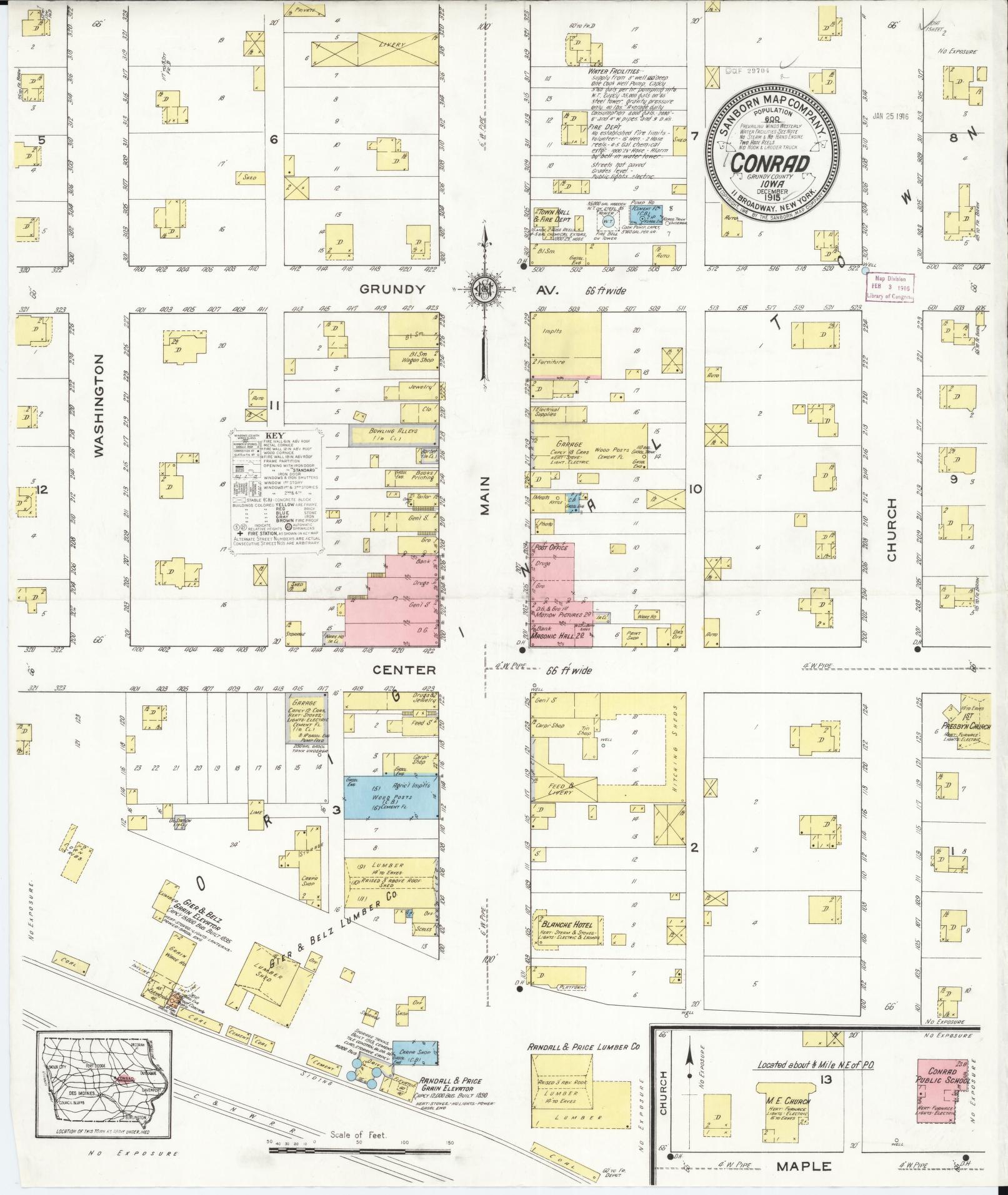 Sanborn Fire Insurance Map from Conrad, Grundy County, Iowa (1915), Sheet #0001 - Historic Sanborn Fire Insurance Map Print, vintage old map wall art