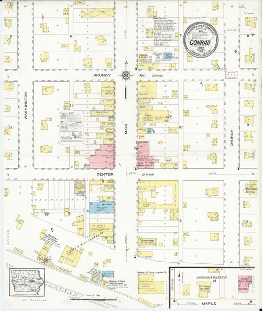 Sanborn Fire Insurance Map from Conrad, Grundy County, Iowa (1915), Sheet #0001 - Historic Sanborn Fire Insurance Map Print, vintage old map wall art
