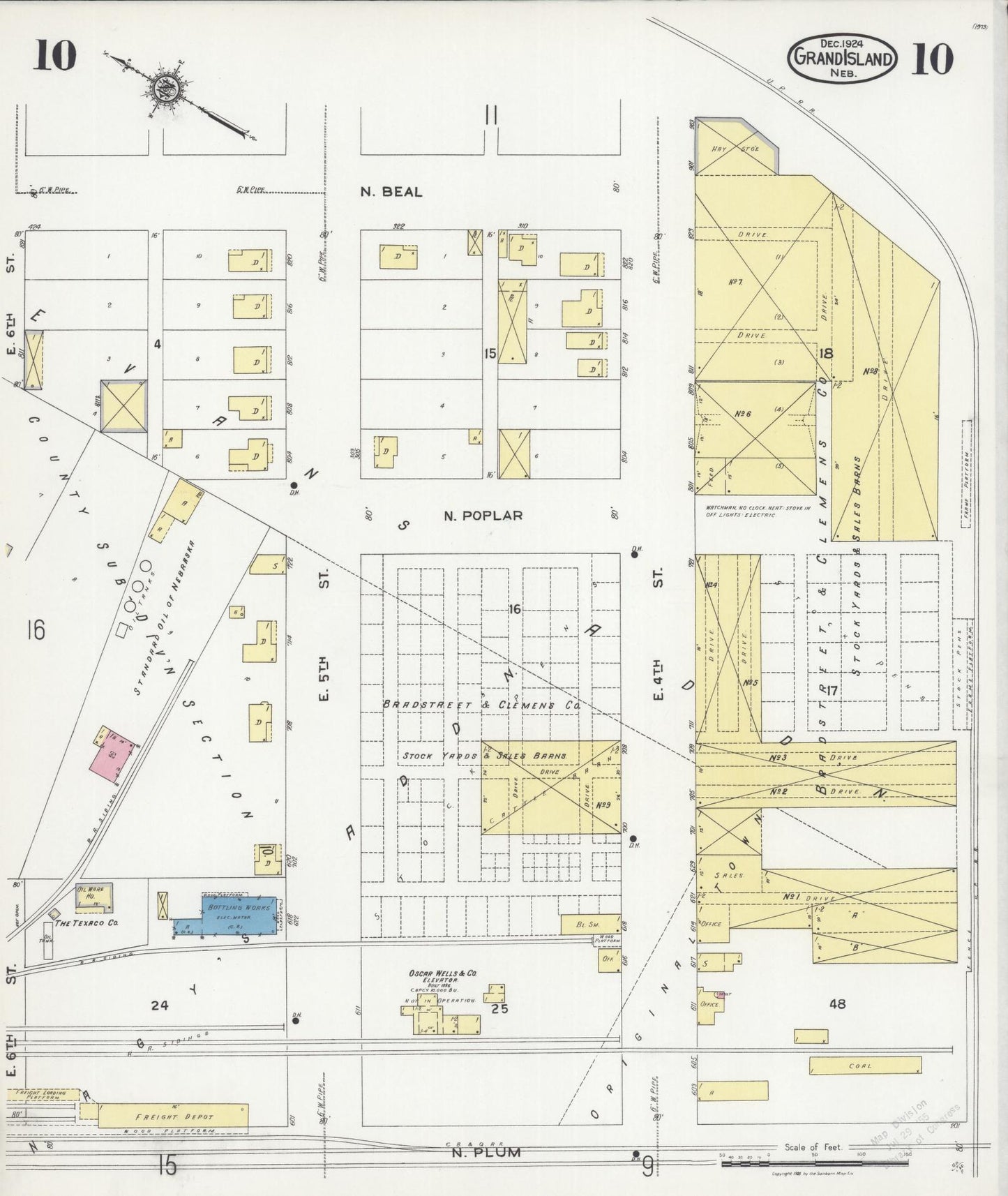 Sanborn Fire Insurance Map from Grand Island, Hall County, Nebraska (1924), Sheet #0010 - Complete Map Set gallery image, historic Sanborn map, vintage wall art, Nebraska Nebraska