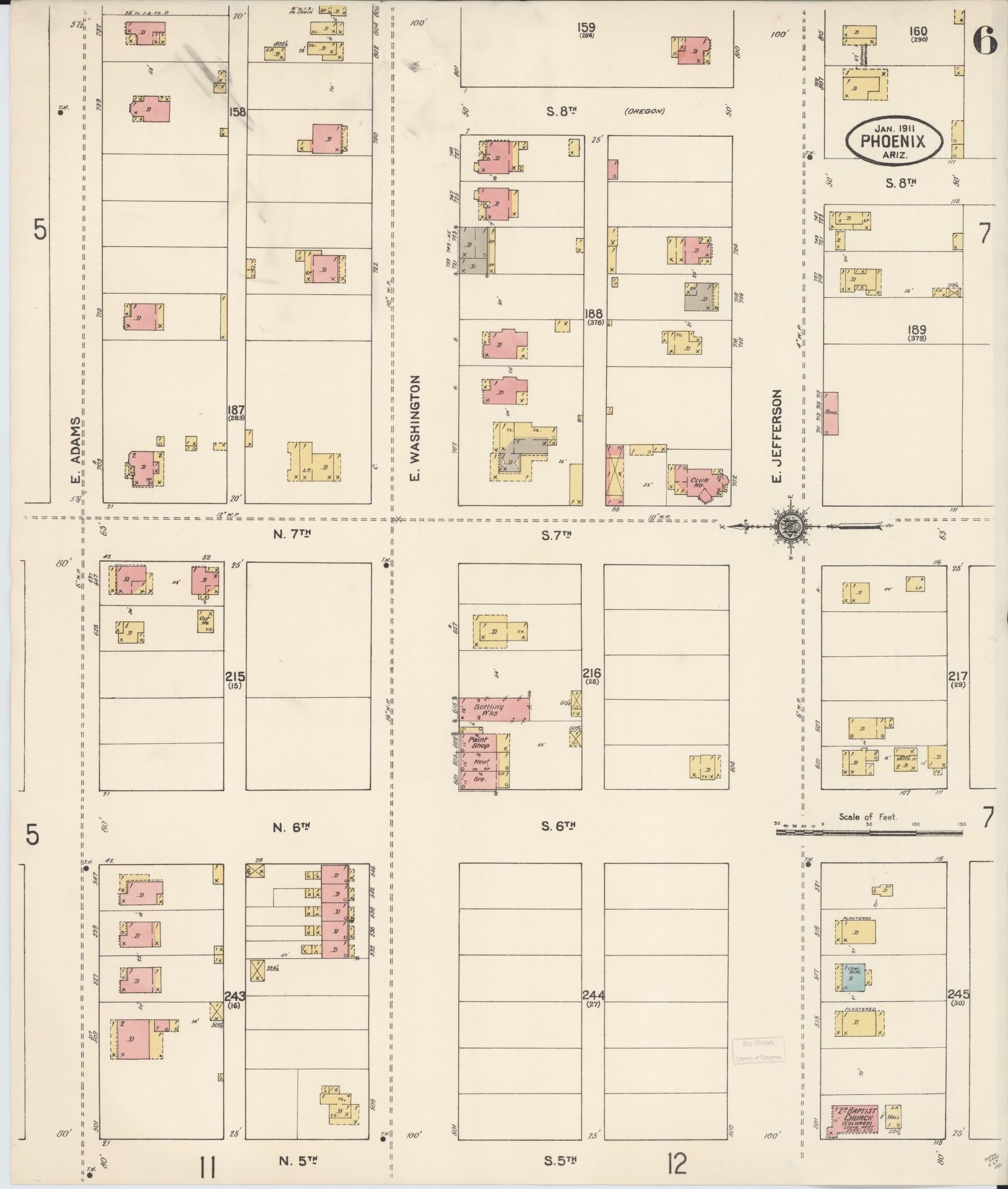 Sanborn Fire Insurance Map from Phoenix, Maricopa County, Arizona (1911), Sheet #0006 - Complete Map Set gallery image, historic Sanborn map, vintage wall art, Arizona Arizona