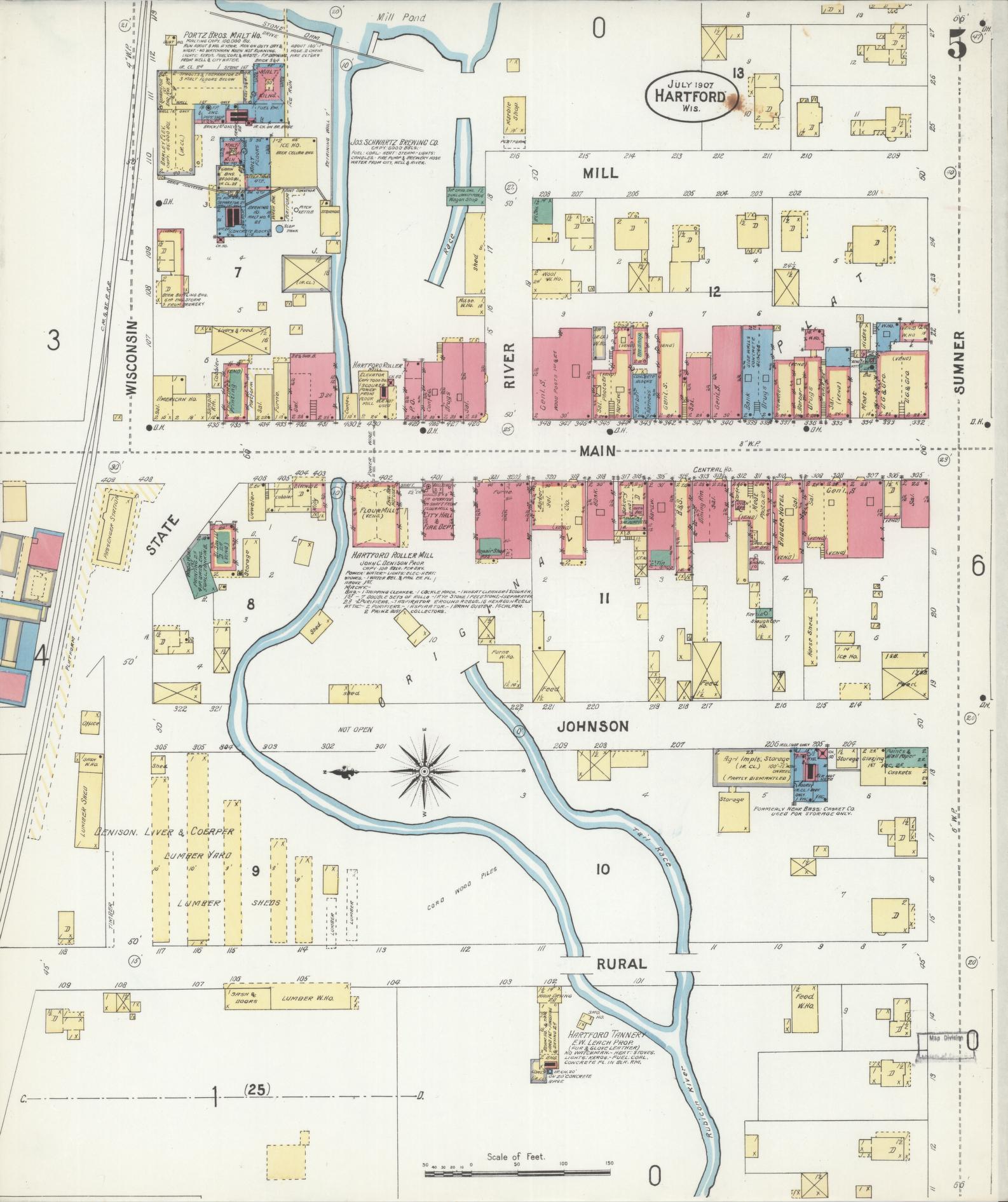 Sanborn Fire Insurance Map from Hartford, Washington County, Wisconsin (1907), Sheet #0005 - Complete Map Set gallery image, historic Sanborn map, vintage wall art, Wisconsin Wisconsin