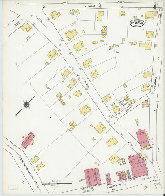 Sanborn Fire Insurance Map from Roanoke, Randolph County, Alabama (1921), Sheet #0004 - Historic Sanborn Fire Insurance Map Print, vintage old map wall art, antique decor, genealogy gift, Alabama Alabama map