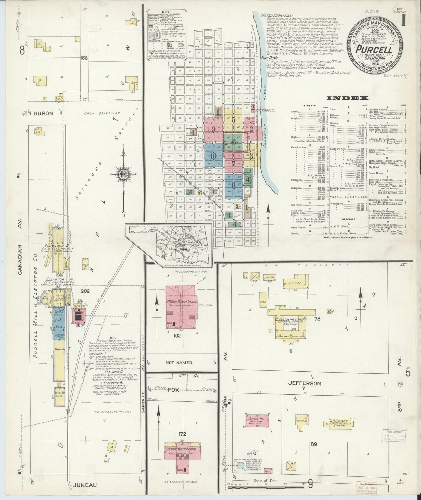 Sanborn Fire Insurance Map from Purcell, McClain County, Oklahoma (1914), Sheet #0001 - Complete Map Set gallery image, historic Sanborn map, vintage wall art, Oklahoma Oklahoma