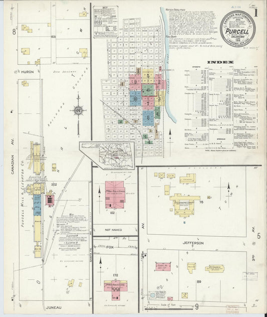 Sanborn Fire Insurance Map from Purcell, McClain County, Oklahoma (1914), Sheet #0001 - Complete Map Set gallery image, historic Sanborn map, vintage wall art, Oklahoma Oklahoma
