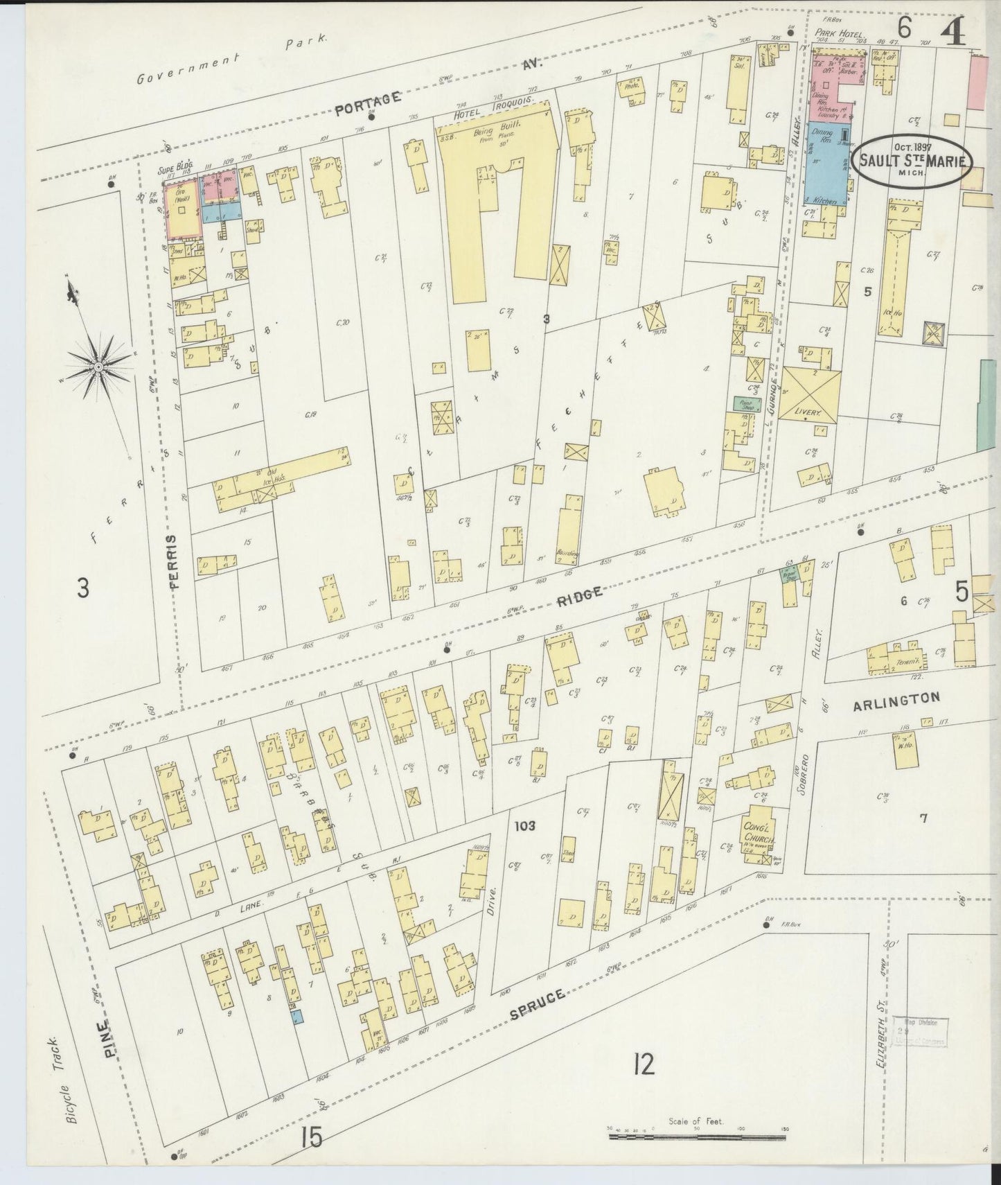 Sanborn Fire Insurance Map from Sault Sainte Marie, Chippewa County, Michigan (1897), Sheet #0004 - Complete Map Set gallery image, historic Sanborn map, vintage wall art, Michigan Michigan