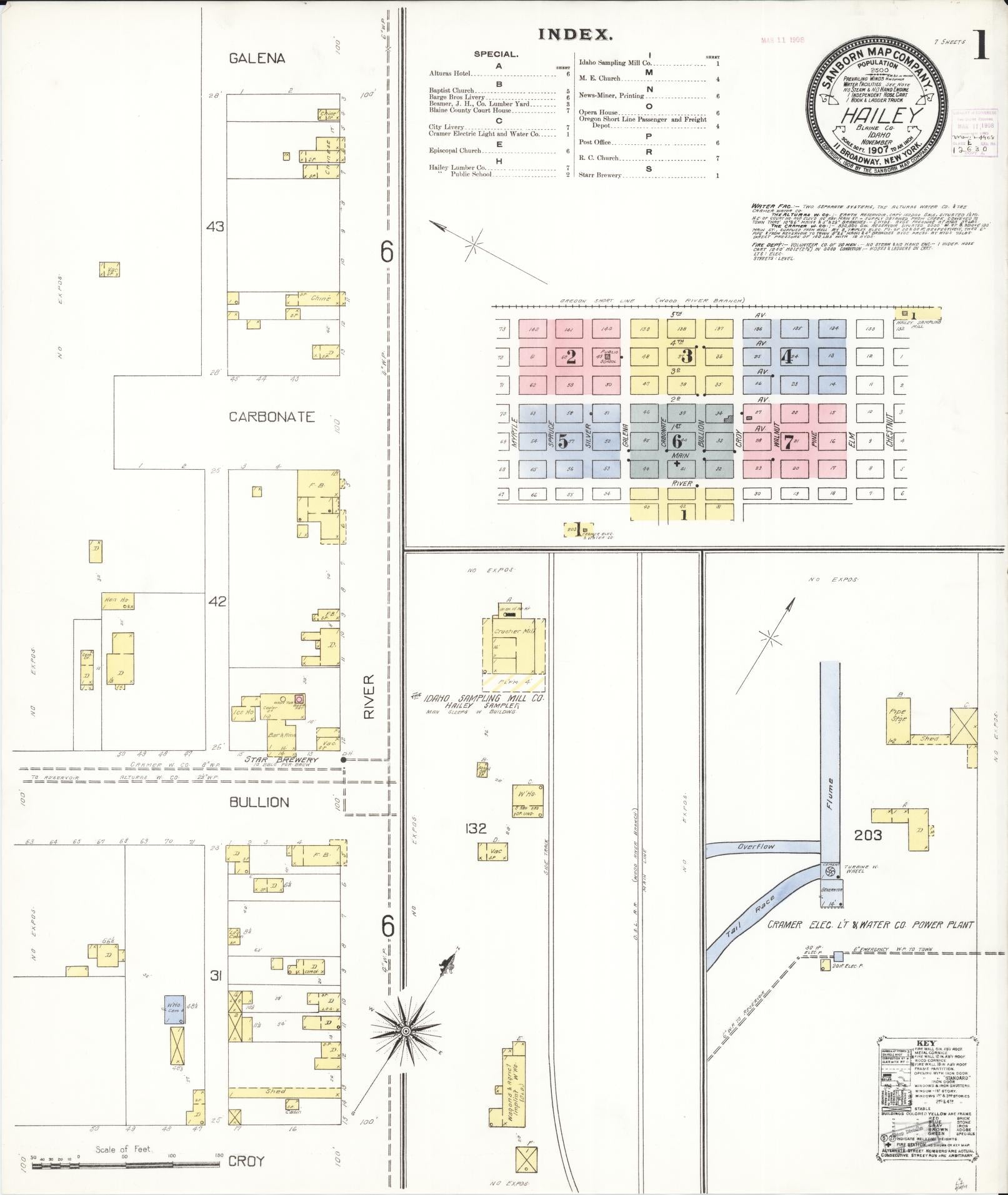 Sanborn Fire Insurance Map from Hailey, Blaine County, Idaho (1907), Sheet #0001 - Historic Sanborn Fire Insurance Map Print, vintage old map wall art, antique decor, genealogy gift, Idaho Idaho map