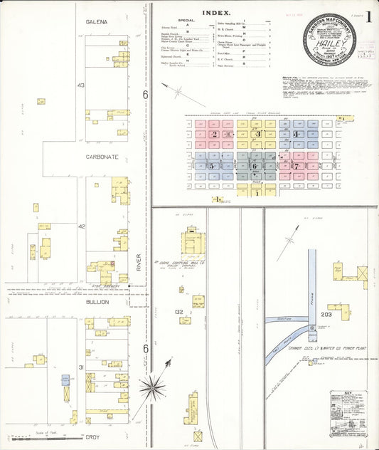 Sanborn Fire Insurance Map from Hailey, Blaine County, Idaho (1907), Sheet #0001 - Historic Sanborn Fire Insurance Map Print, vintage old map wall art, antique decor, genealogy gift, Idaho Idaho map