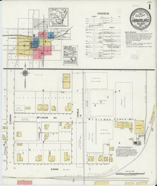 Sanborn Fire Insurance Map from Hamburg, Ashley County, Arkansas (1921), Sheet #0001 - Historic Sanborn Fire Insurance Map Print, vintage old map wall art, antique decor, genealogy gift, Arkansas Arkansas map