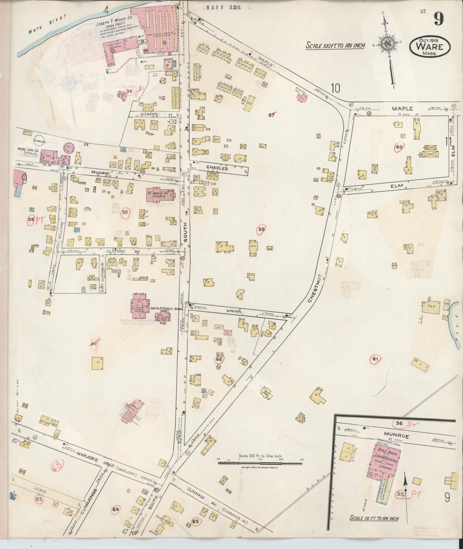 Sanborn Fire Insurance Map from Ware, Hampshire County, Massachusetts (1946), Sheet #0009 - Complete Map Set gallery image, historic Sanborn map, vintage wall art, Massachusetts Massachusetts