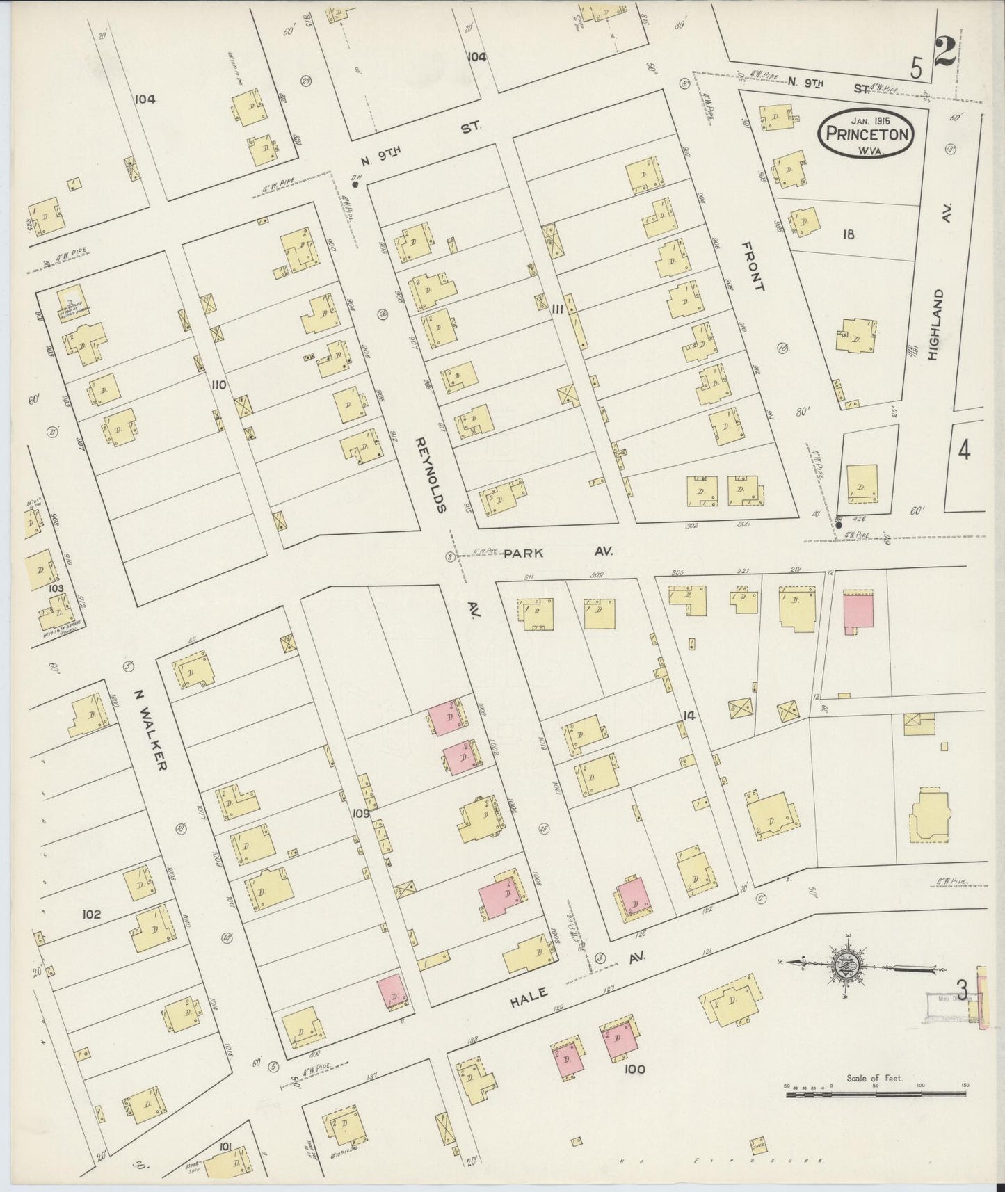 Sanborn Fire Insurance Map from Princeton, Mercer County, West Virginia (1915), Sheet #0002 - Historic Sanborn Fire Insurance Map Print, vintage old map wall art, antique decor, genealogy gift, West Virginia West Virginia map