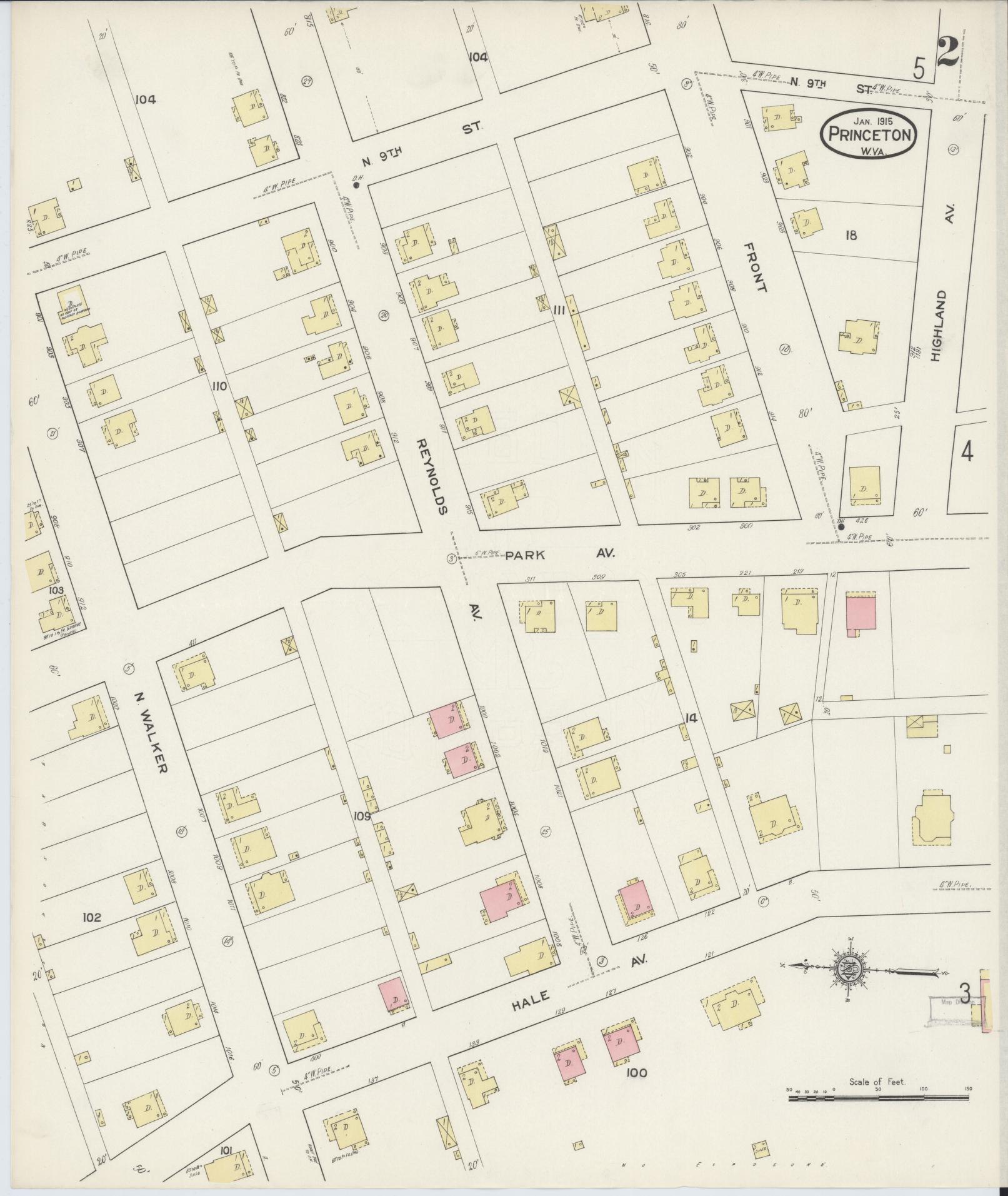 Sanborn Fire Insurance Map from Princeton, Mercer County, West Virginia (1915), Sheet #0002 - Historic Sanborn Fire Insurance Map Print, vintage old map wall art, antique decor, genealogy gift, West Virginia West Virginia map