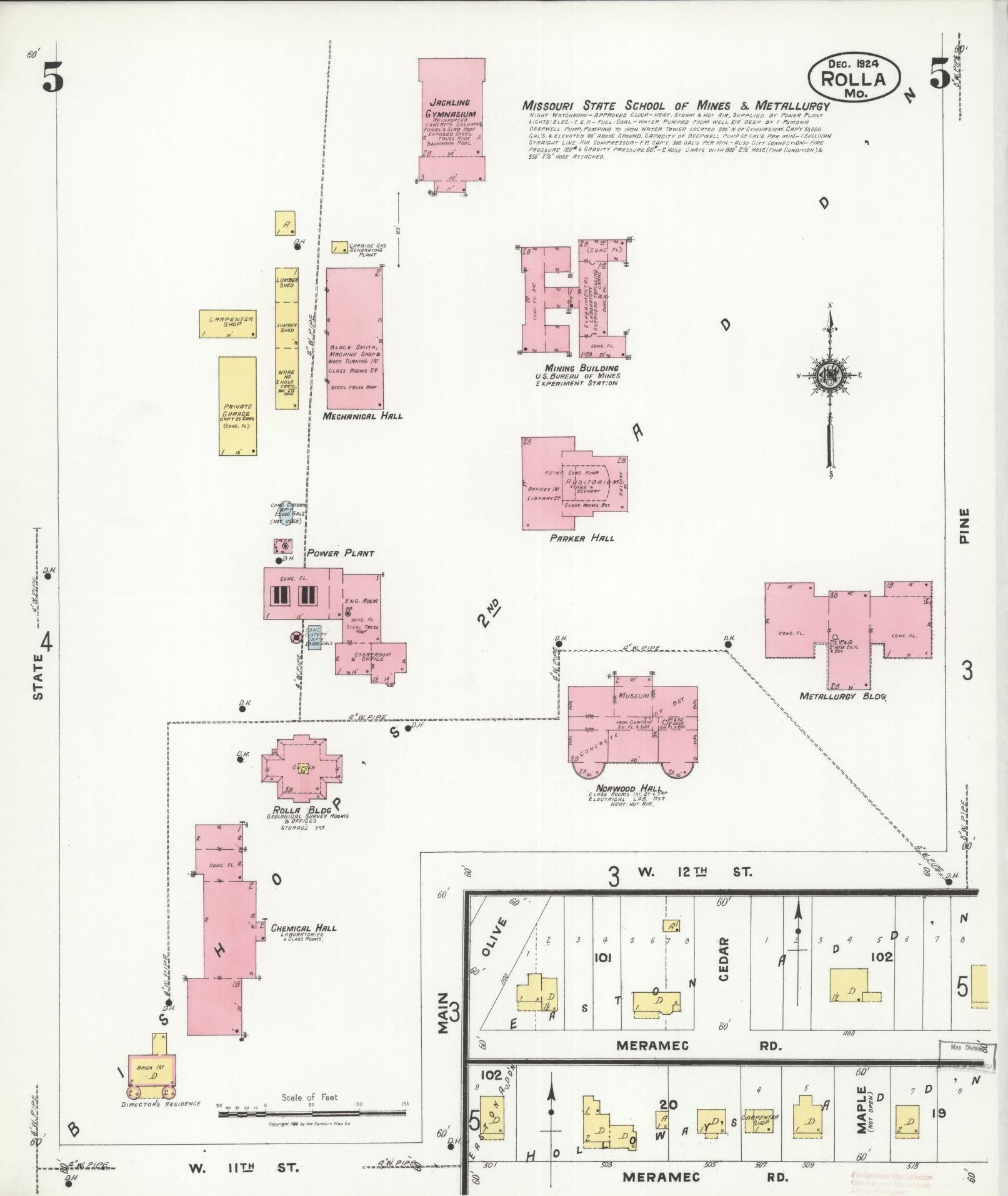 Sanborn Fire Insurance Map from Rolla, Phelps County, Missouri (1924), Sheet #0005 - Historic Sanborn Fire Insurance Map Print, vintage old map wall art, antique decor, genealogy gift, Missouri Missouri map
