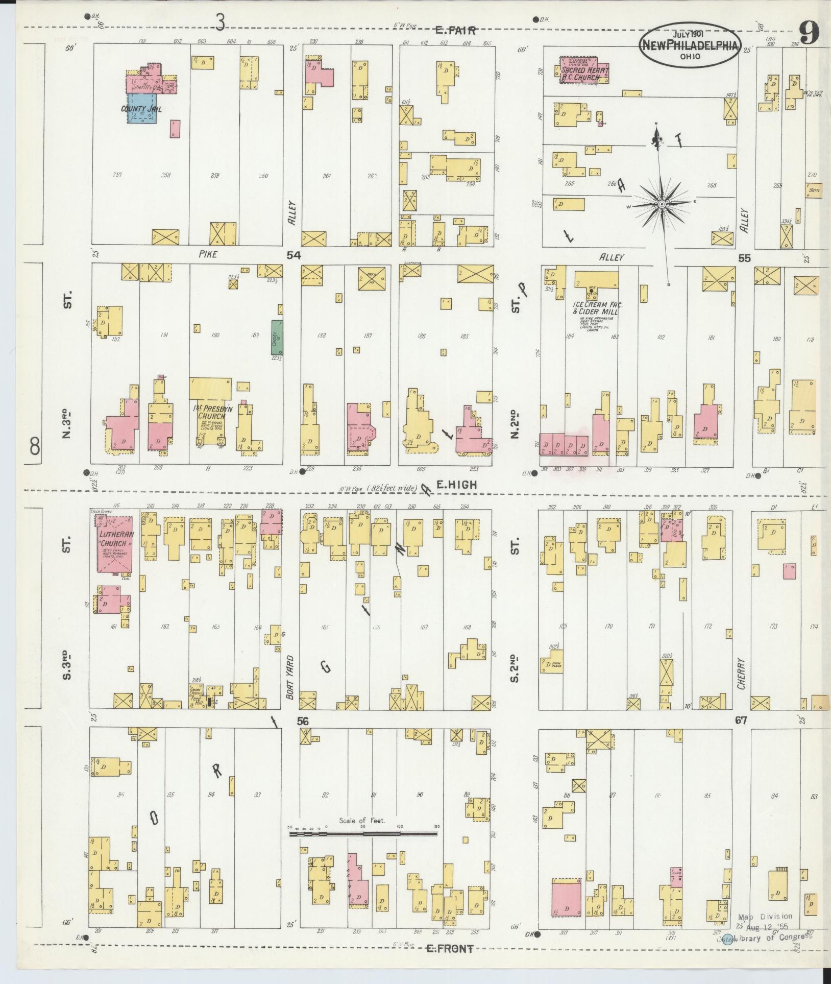 Sanborn Fire Insurance Map from New Philadelphia, Tuscarawas County, Ohio (1901), Sheet #0009 - Complete Map Set gallery image, historic Sanborn map, vintage wall art, Ohio Ohio