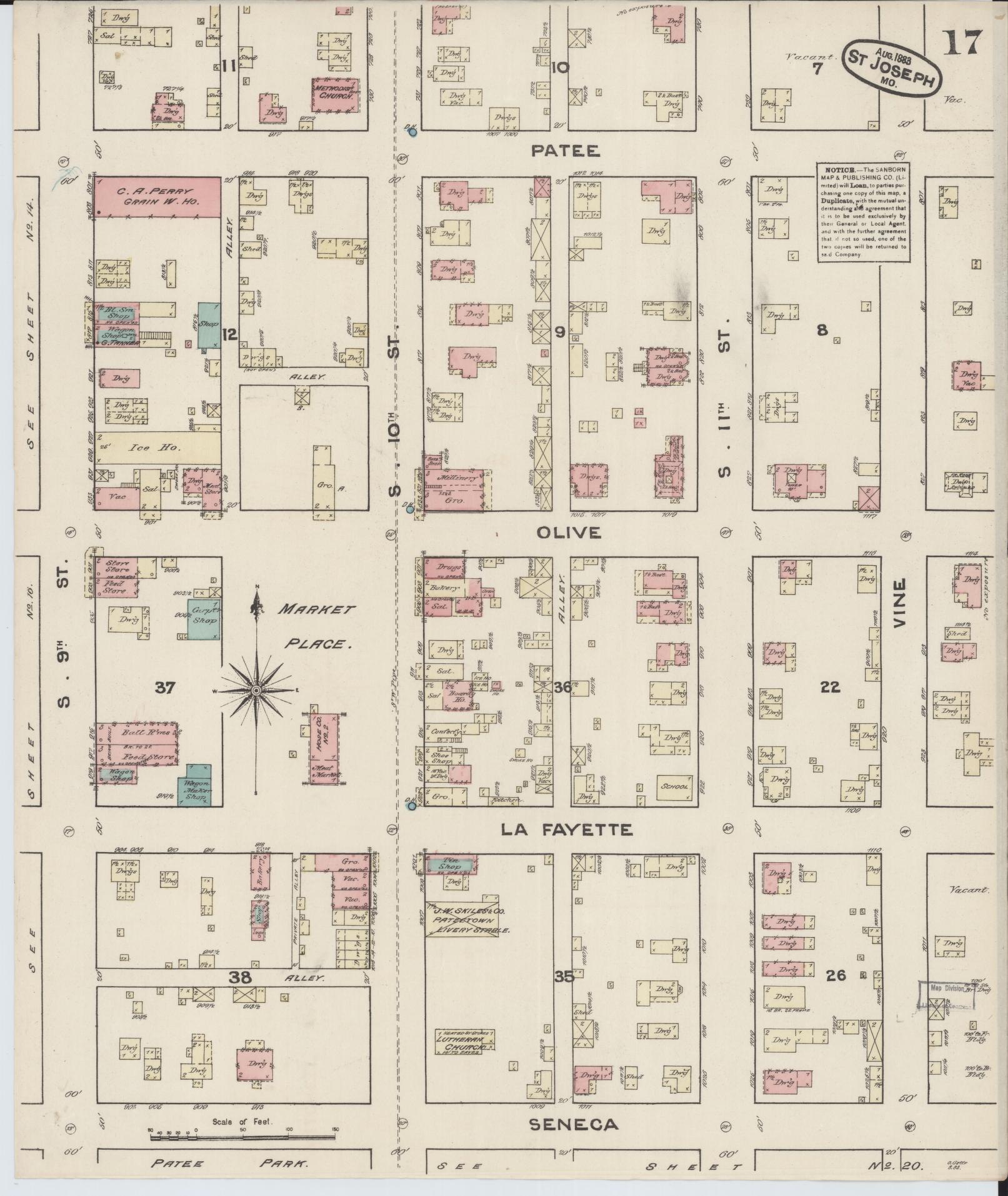 Sanborn Fire Insurance Map from Saint Joseph, Buchanan County, Missouri (1883), Sheet #0017 - Complete Map Set gallery image, historic Sanborn map, vintage wall art, Missouri Missouri