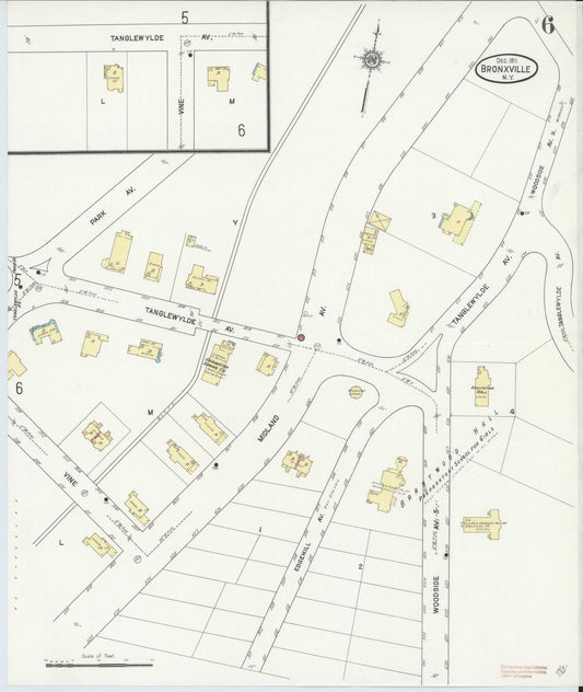 Sanborn Fire Insurance Map from Bronxville, Westchester County, New York (1911), Sheet #0006 - Historic Sanborn Fire Insurance Map Print, vintage old map wall art, antique decor, genealogy gift, New York New York map