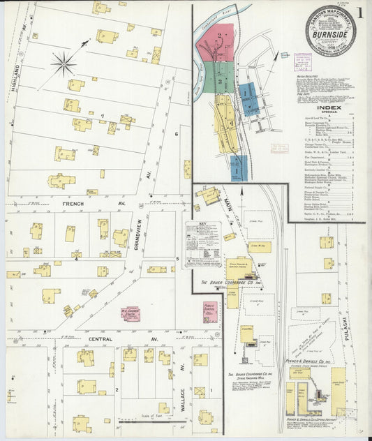 Sanborn Fire Insurance Map from Burnside, Pulaski County, Kentucky (1908), Sheet #0001 - Complete Map Set gallery image, historic Sanborn map, vintage wall art, Kentucky Kentucky
