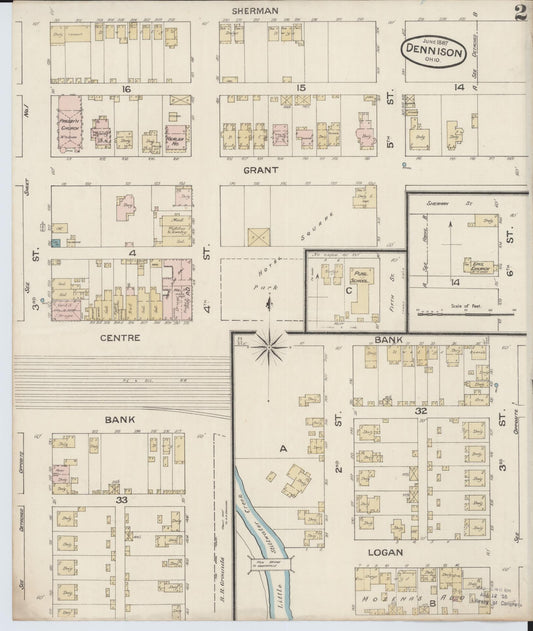 Sanborn Fire Insurance Map from Dennison, Tuscarawas County, Ohio (1887), Sheet #0002 - Historic Sanborn Fire Insurance Map Print, vintage old map wall art, antique decor, genealogy gift, Ohio Ohio map