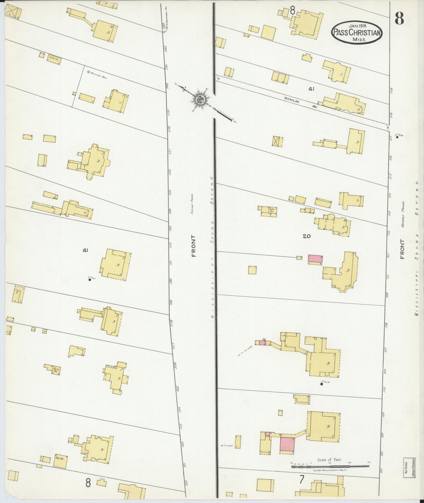 Sanborn Fire Insurance Map from Pass Christian, Harrison County, Mississippi (1918), Sheet #0008 - Complete Map Set gallery image, historic Sanborn map, vintage wall art, Mississippi Mississippi