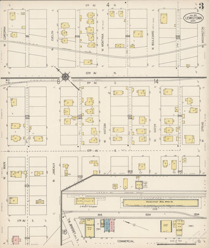 Sanborn Fire Insurance Map from Lewistown, Fergus County, Montana (1913), Sheet #0003 - Complete Map Set gallery image, historic Sanborn map, vintage wall art, Montana Montana